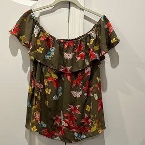 Maeve Anthropologie Floral Off Shoulder Ruffled Blouse